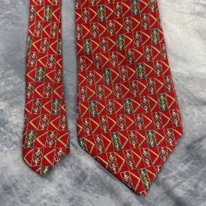Countess Mara Mens Silk Necktie Red Geometric Crest Pattern Made in USA 4 Inch